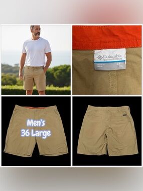 Men's Columbia 36 Large Golf Shorts Taupe Cargo Khakis Chino Classic Casual